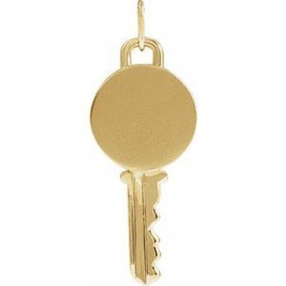 Kazi Luxury 21.57mm x 9mm Engravable Key Necklace or Pendant - 14K Yellow Gold